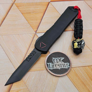 Heretic Manticore E Deep Engraved Red Predator Logo, DLC Tanto Blade w/Predator Language, Hand Crafted Silver/Brass Bead H027-6A-PRED -Preowned