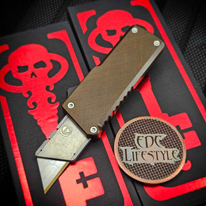 Chaves Handy Utility Blade CHUB Automatic OTF Brown Cross Hatch Finish 1" Utility Blade