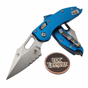 Microtech Stitch Ram-Lok 169RL-11FLBL Blue Fluted Aluminum Partial Serrated Stonewash Standard