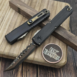 Microtech Ultratech Gen III ZBP Baker Forge Coppermai Damascus Hellhound Tanto 3.5" Bronzed HW & Bronze Ti Accent - Zero Blade Play 1119-16MS1