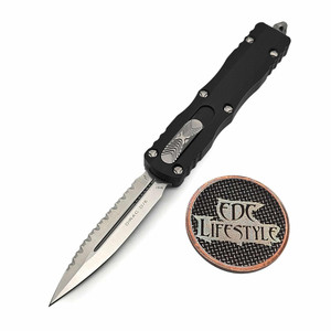 Microtech Dirac 225-6 Black D/E Full Serrated Satin