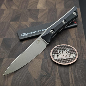 MICROTECH KNIVES 3.5" M390 PAIRING KNIFE STONEWASH STANDARD BLACK G-10 3500-10BK