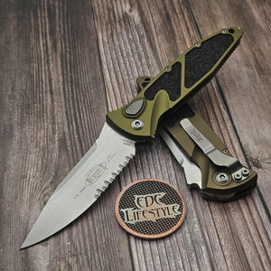 Microtech Socom Elite Auto 160A-11OD OD Green Single Edge Partial Serrated Stonewash Standard
