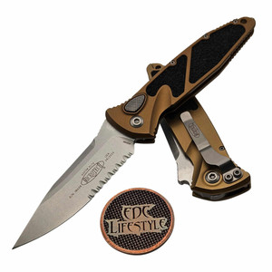 Microtech Socom Elite Auto 160A-11TA Tan Single Edge Partial Serrated Stonewash Standard