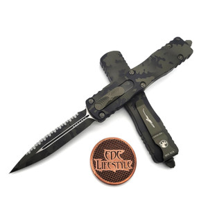 Microtech Dirac Delta Olive Camo 3.75" D/E Full Serrated 227-3OCS By Edc Lifestyle