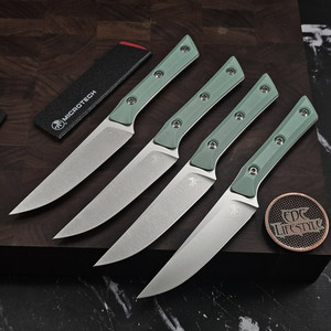 MICROTECH KNIVES 4.5" M390 STEAK KNIFE SET STONEWASH CARIBBEAN BLUE G-10 3600-10SETCA
