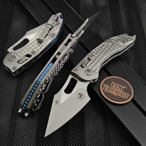 Microtech Stitch Ram-Lok 169RL-10FRMS2 Titanium Frag Stonewash Marfione Select Blue Ti Accent