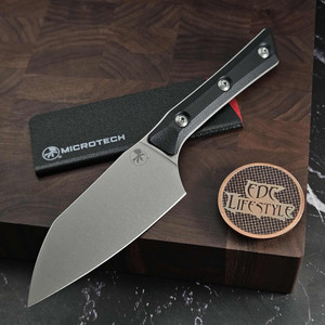 MICROTECH KNIVES 4.2" M390 SANTOKU KNIFE STONEWASH STANDARD BLACK G-10 3300-10BK