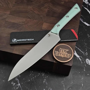 MICROTECH KNIVES 6" M390 UTILITY KNIFE STONEWASH STANDARD CARIBBEAN BLUE G-10 3400-10CA