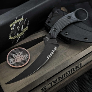 Bastinelli Knives Mako Fixed Blade Black G10 Dark Stonewash Combo Serrated