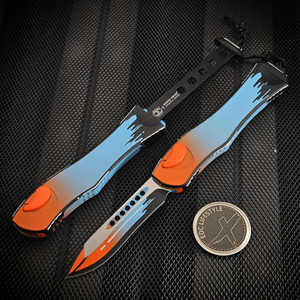 Heretic Knives Hydra V4 Single Action Auto GT-40 CEL Shading 3.75" Recurve Magnacut H408-CS-GT