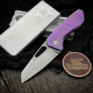 Sharknivco M11-38 John Gray Carved Purple Titanium Handle Polished Stonewash RWL34 Blade