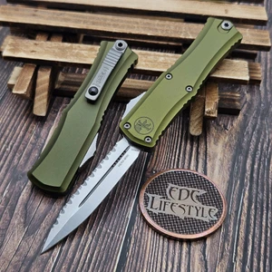 Microtech Hera II Mini OD Green 2.90" D/E Full Serrated Stonewash 1702M-12OD By Edc Lifestyle