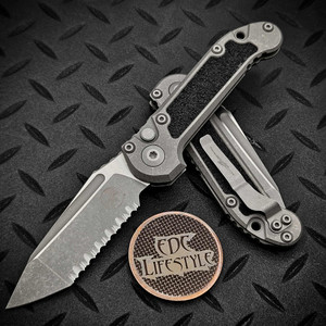 Microtech LUDT Titanium Textured Inlay T/E Full Serrated Apocalyptic 1136-12APMS2