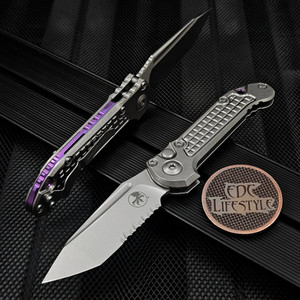 Microtech LUDT Titanium Frag T/E Partial Serrated Stonewash 1136