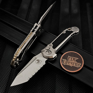 Microtech LUDT Titanium Textured Inlay T/E Full Serrated Stonewash 1136-12MS2 Bronze Ti Accent