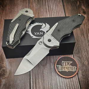 Yan Knives GTC Cabot Satin Crystal Ti Handle Carbon Fiber Scales S90V