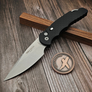 Pro-Tech TR-4 Black Feather Handle Stonewash Magancut T4105-F - Preowned