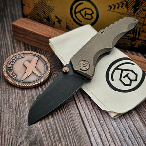 Kubey Steeltle Folding Knife Bronze Titanium Handle 2.36" Blackwash M390 Blade KB390D - Preowned