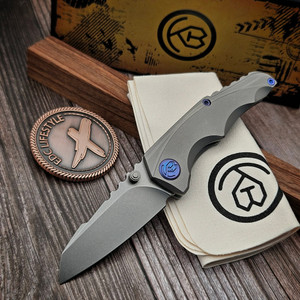 Kubey Steeltle Folding Knife Gray Titanium Handle 2.36" Stonewash M390 Blade KB390A - Preowned