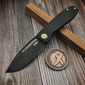 Kubey Supercell Pocket Knife Blackwash Titanium Handle 3.46" Blackwash 14C28N Blade KU353D - Preowned