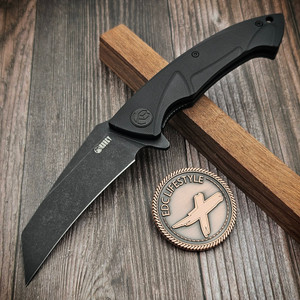 Kubey Anteater Liner Lock Folding Knife Black G10 Handle 3.5" Blackwash 14C28N KU212D - Preowned