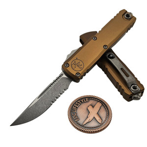 Microtech UTX-85 Gen IV Tan S/E 3.10" M390MK Partial Serrated Apocalyptic 12314-11APTA