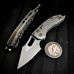 Microtech Stitch Ram-Lok 169RL-11FRMS4 Titanium Frag Stonewash Partial Serrated Flamed Ti Accent