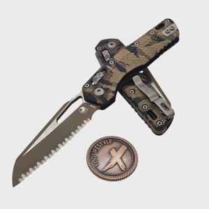 Microtech MSI Ram-Lok Terrain Tiger Camo Tri-Grip Polymer 3.85" S/E Full Serrated 210T-3PMTEC-Y6