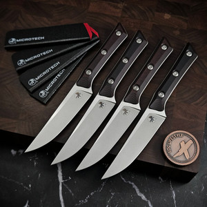 MICROTECH KNIVES 4.5" M390 STEAK KNIFE SET STONEWASH BLACK CHERRY G-10 3600-10SETBC