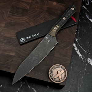 MICROTECH KNIVES 6" M390 UTILITY KNIFE DLC STANDARD BRONZE TITANIUM BOLSTER CARBON FIBER 3400B-1DLCCFS