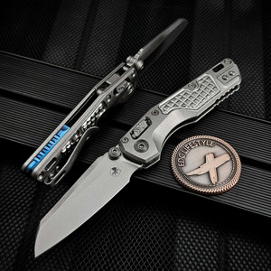 Microtech MSI Mini Frag Titanium Stonewash 210M-10FRMS3 Blue Accent Marfione Select