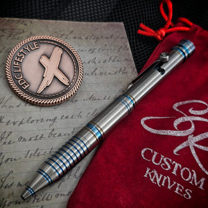 Sergey Rogovets Bolt Action Pen Titanium w/Carbon Fiber Blue/Yellow Accents