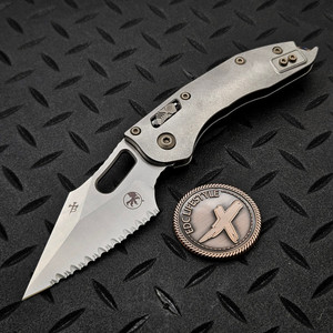 Microtech Stitch Ram-Lok 169RL-12MS4 Titanium Slab Stonewash Full Serrated Flamed Ti Accent