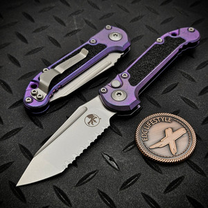 Microtech LUDT Purple Haze Titanium Textured Inlay T/E Full Serrated Stonewash 1136-12MS10