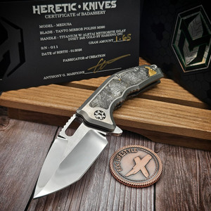 Heretic Custom Medusa Manual Titanium w/Aletai Meteorite Inlay Inset 24k Gold T/E Mirror Polish