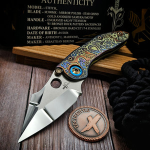 Marfione Custom Borka Blades Samurai Stitch Mirror Polish Star Grind Oreo Titanium Folder