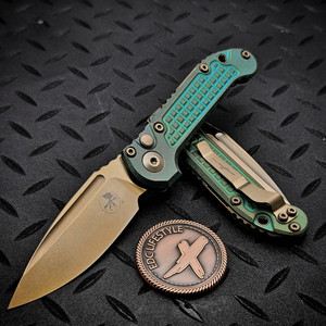 Microtech LUDT Antique Green Titanium Frag Bronzed Clip Point Stonewash 1135-13FRMS1 Bronzed Ti Accent
