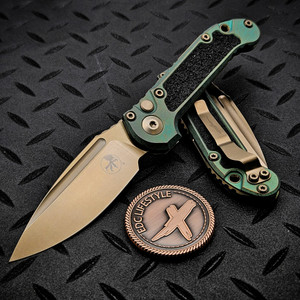 Microtech LUDT Antique Green Titanium Textured Inlay Bronzed Clip Point Stonewash 1135-13MS3 Bronzed Ti Accent