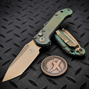 Microtech LUDT Antique Green Titanium Slab Side Bronzed T/E Stonewash 1136-13MS2 Bronzed Ti Accent