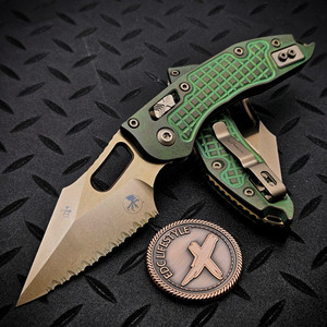 Microtech Stitch Ram-Lok 169RL-15FRMS1 Antique Green Titanium Frag Bronze Stonewash Bronze Ti Accent Marfione Select Full Serrated