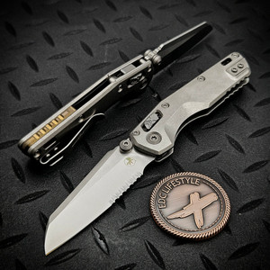Microtech MSI Mini Slab Side Titanium Stonewash 210M-11MS2 Marfione Select Bronze Ti Accent Partial Serrated