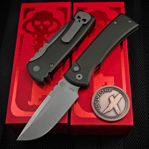 Chaves Knives Pro-Tech Redencion 229 D/P Stonewash Auto Green Aluminum Scales 3.37" S35