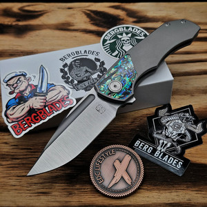 Berg Blades Tick Titanium Bead Blast Frame Lock Folder Abalone Inlays Clip Point 3.5" S90V Satin