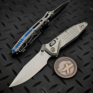 Microtech Socom Ram-Lok Frag Pattern Titanium w/Blue TI Accent 4.00" Spear Point Stonewash Marfione Select 160RL-10FRSMS3 By Edc Lifestyle
