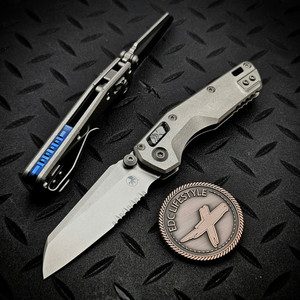 Microtech MSI Mini Slab Side Titanium Stonewash 210M-11MS3 Marfione Select Blue Ti Accent Partial Serrated