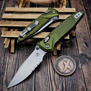 Microtech Socom Ram-Lok OD Green Aluminum Frag 4.00" S/E Partial Serrated Stonewash 160RL-11FROD By Edc Lifestyle
