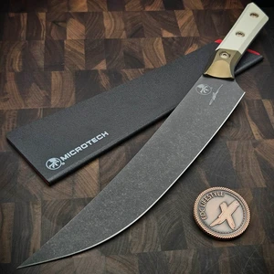 MICROTECH KNIVES 10" DLC M390 BUTCHER KNIFE BRONZE TITANIUM BOLSTER IVORY G-10 3800B-1DLCIVS
