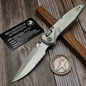 Microtech Socom Ram-Lok Titanium Slab Blue Ti Accent Spear Point Partial Serrated 160RLS-11SMS3 - Preowned