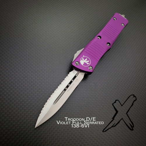 Microtech Troodon 138-6 Double Edge Violet Satin Full Serrated